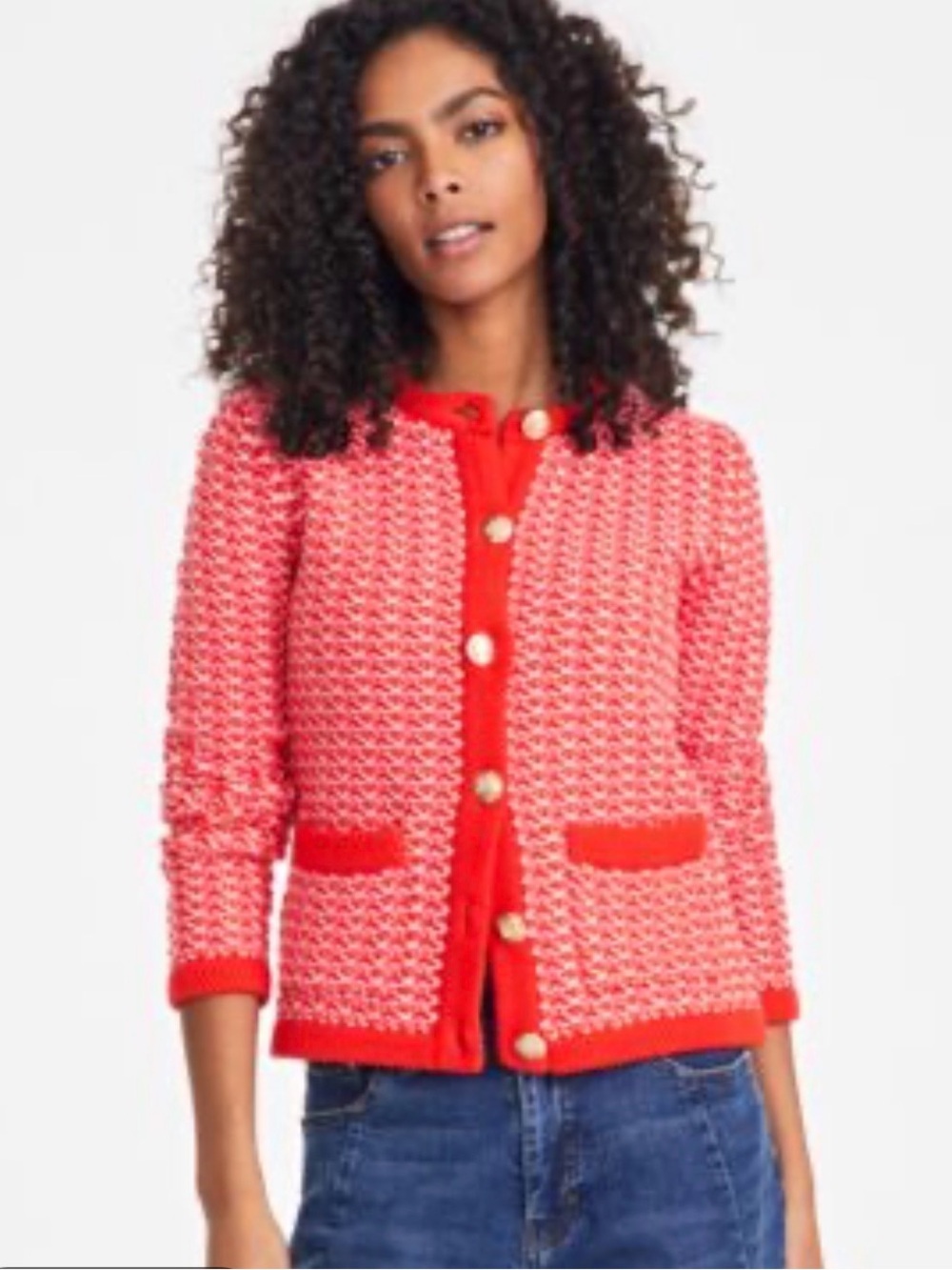 Red Patterned Knit Button-Front Women's Sweater On 34th size S